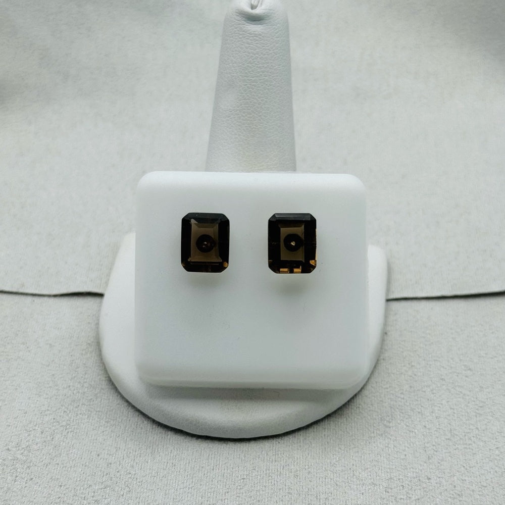 Smoky Quartz Emerald Cut Studs