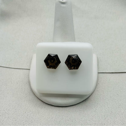 Smoky Quartz Hexagon Faceted Stud
