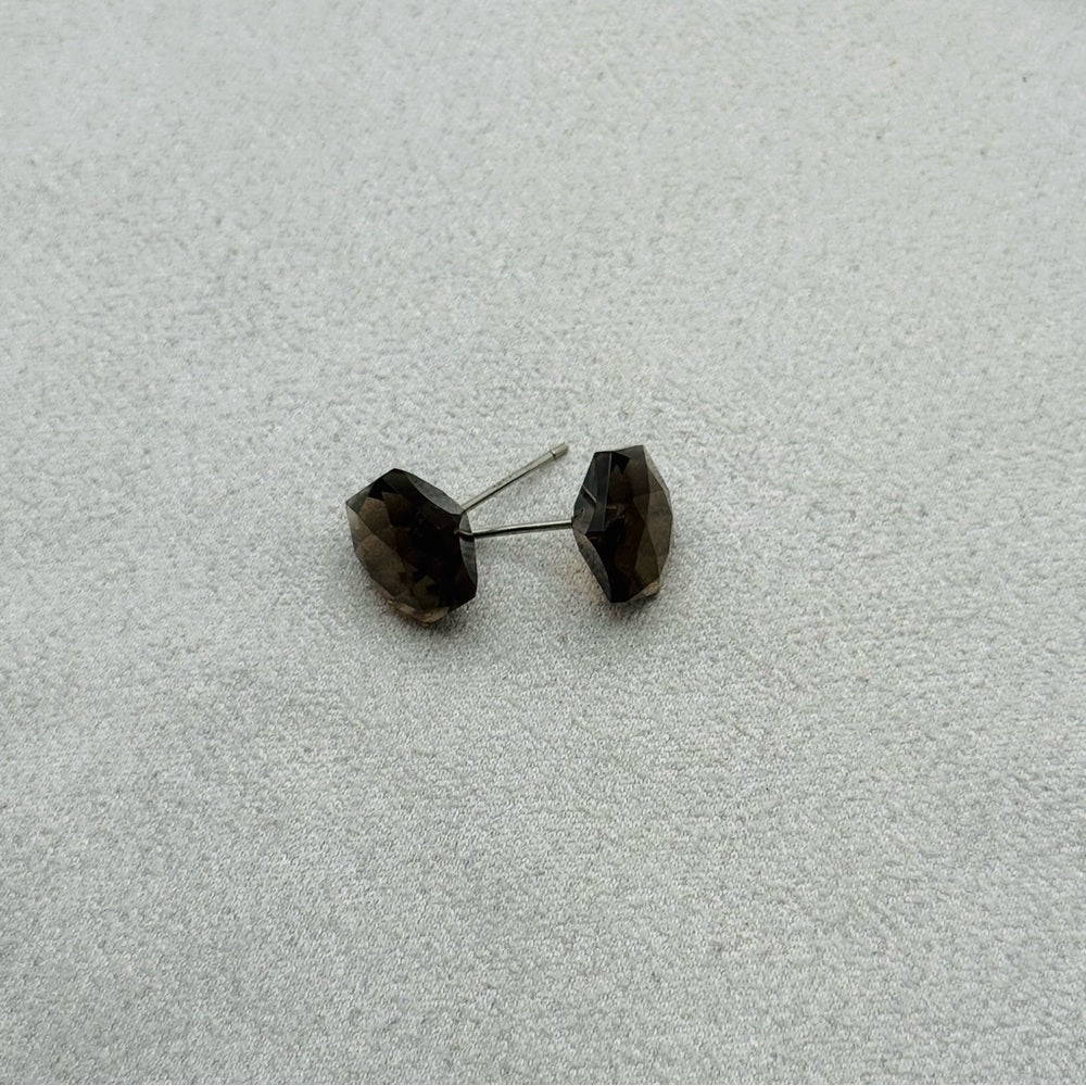 Smoky Quartz Hexagon Faceted Stud