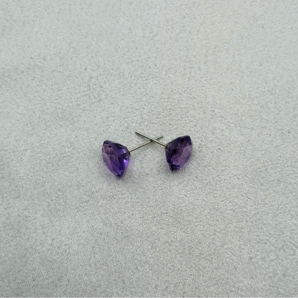 Amethyst Hexagon Faceted Stud Earrings