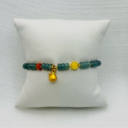 Jade Stretchy Bracelet with Gold Charm