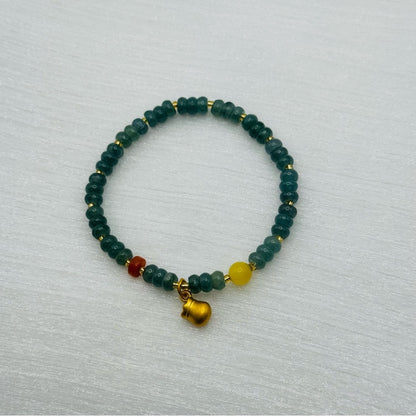 Jade Stretchy Bracelet with Gold Charm