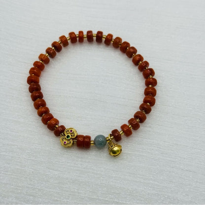 Jade Stretchy Bracelet with Gold Bell Charm