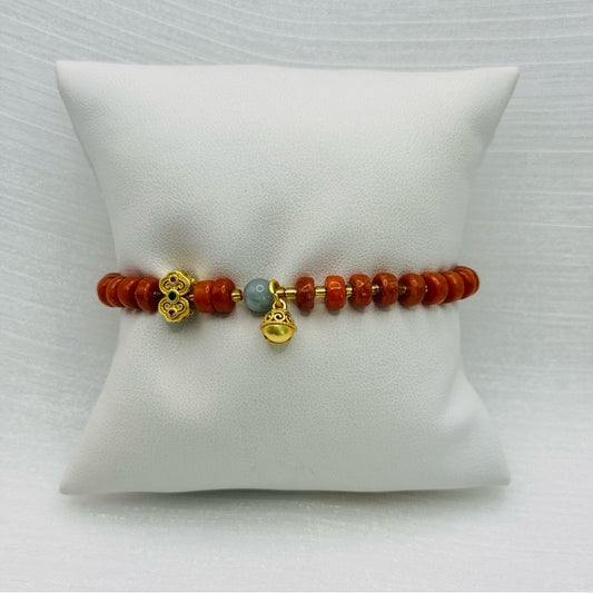 Jade Stretchy Bracelet with Gold Bell Charm