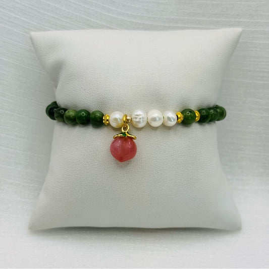 Jade Stretchy Bracelet with Peach Charm
