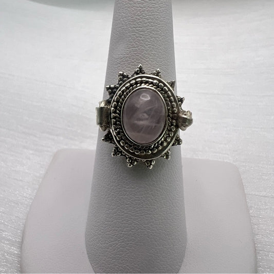 S925 Rose Quartz Oval Poison Ring
