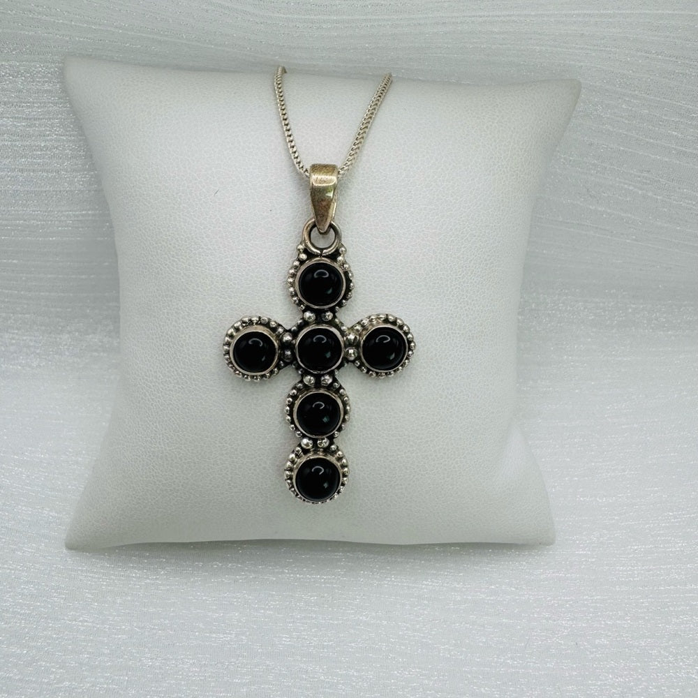 S925 Black Onyx Cross Pendant