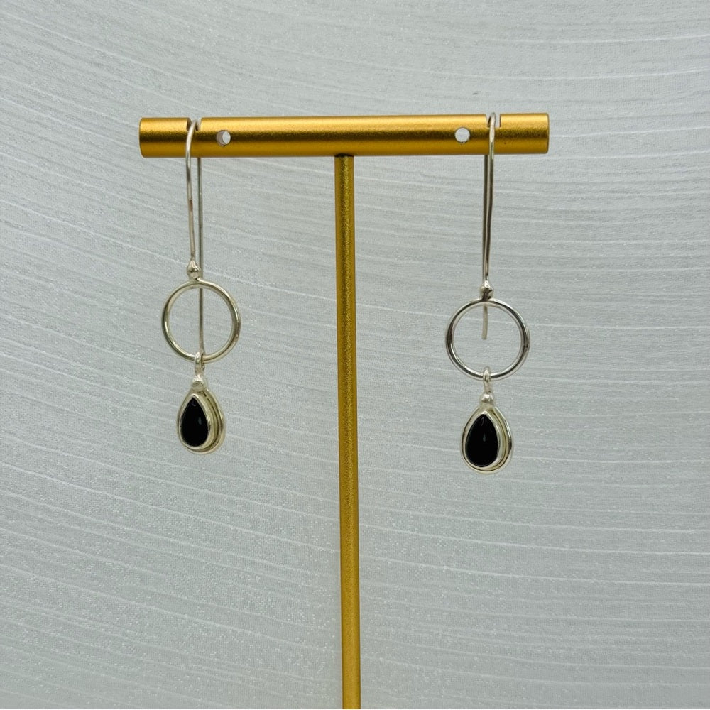 S925 Black Onyx Dangle Earrings
