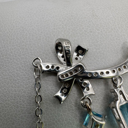 S925 Double Swiss Blue Topaz Bow Necklace