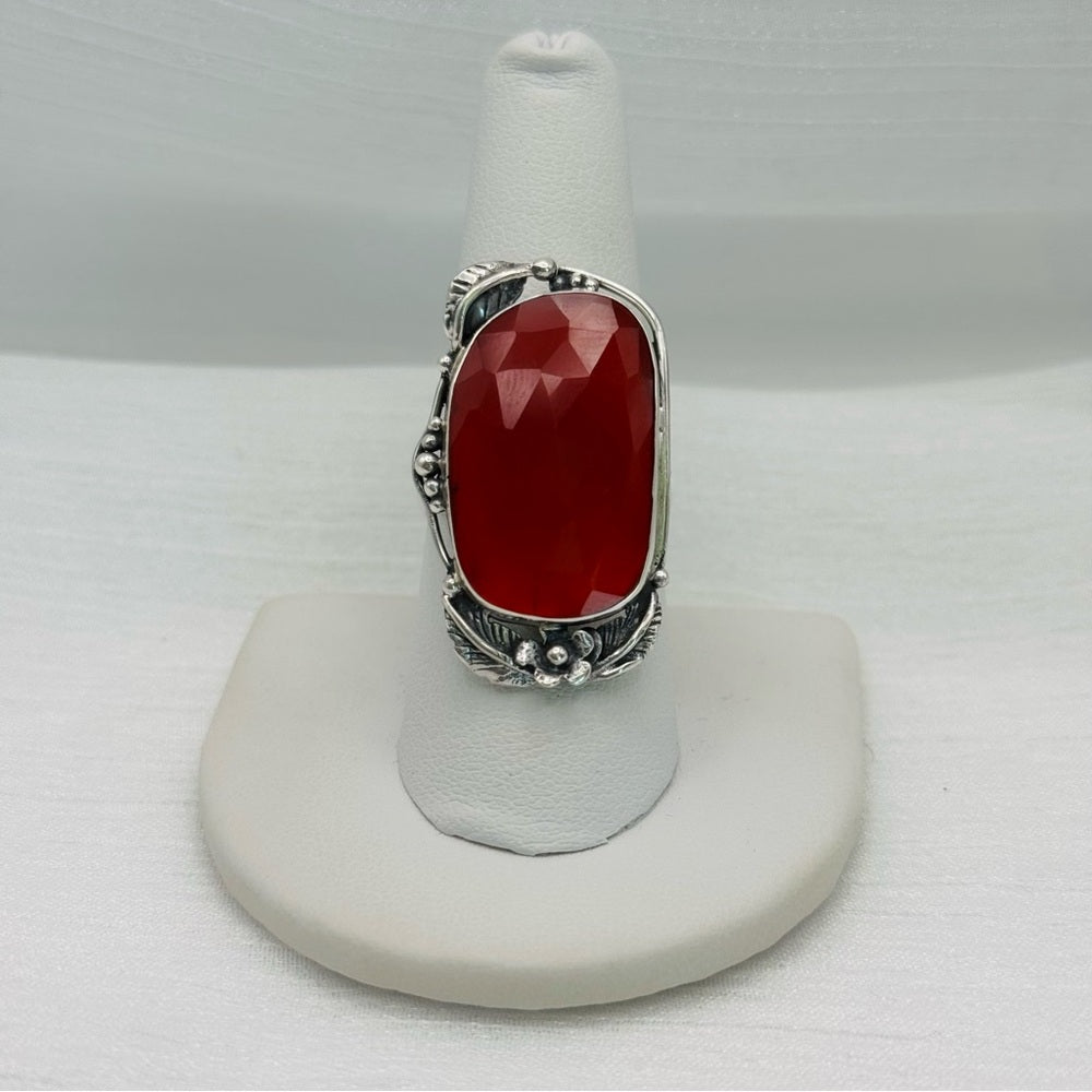 S925 Large Carnelian Silver Detail Ring