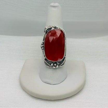 S925 Large Carnelian Silver Detail Ring