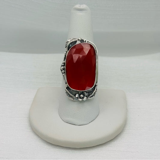 S925 Large Carnelian Silver Detail Ring