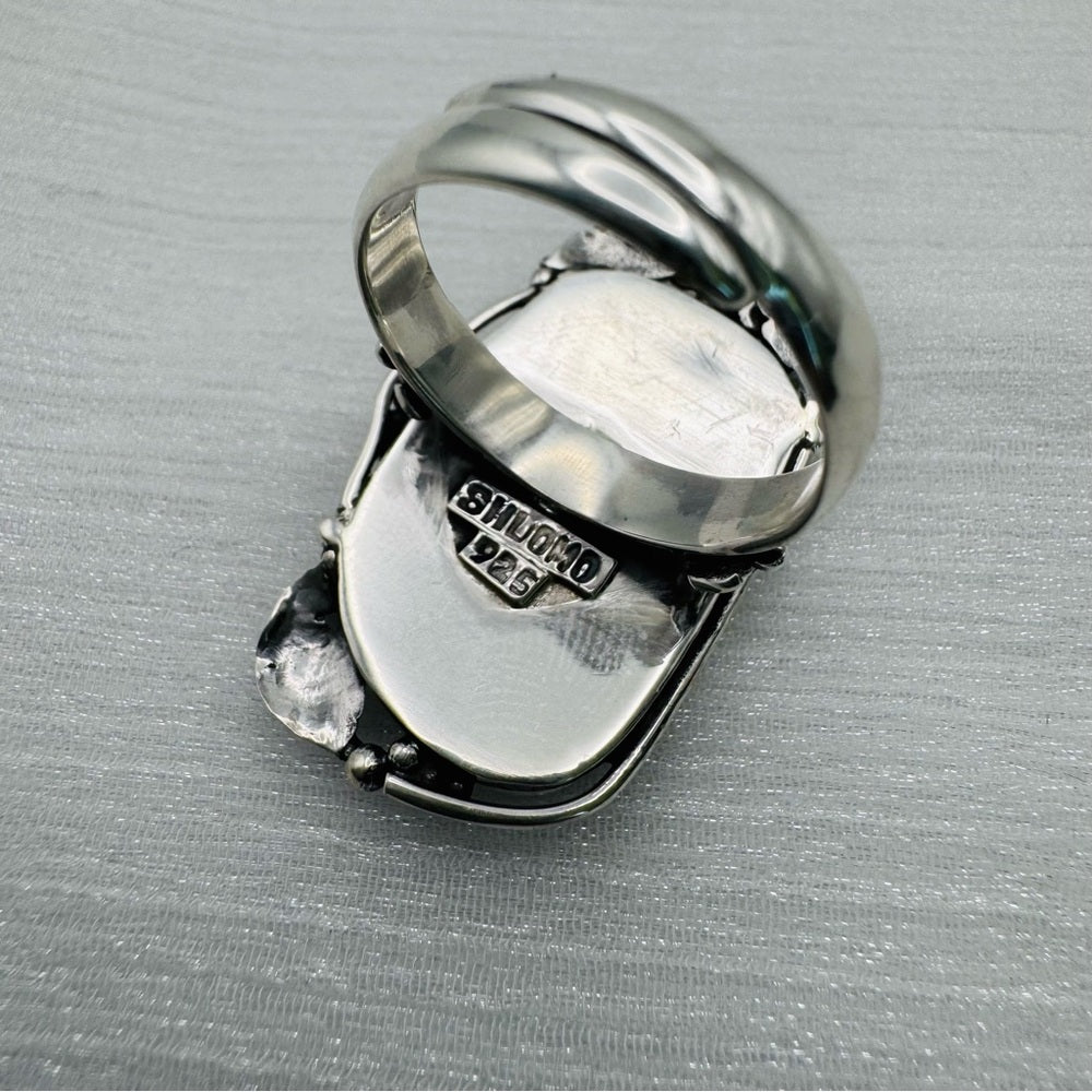 S925 Large Carnelian Silver Detail Ring