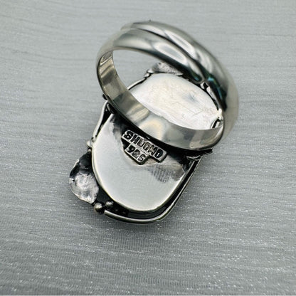 S925 Large Carnelian Silver Detail Ring