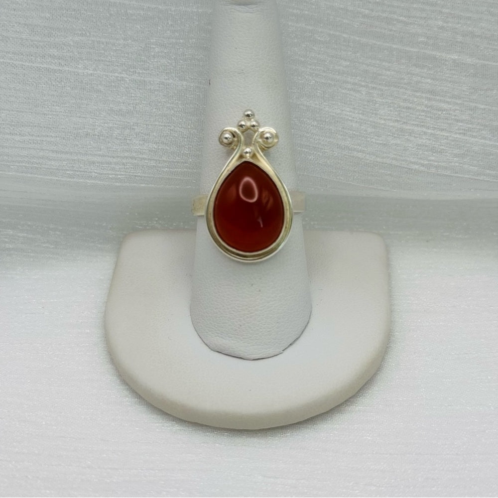 S925 Teardrop Carnelian Ring