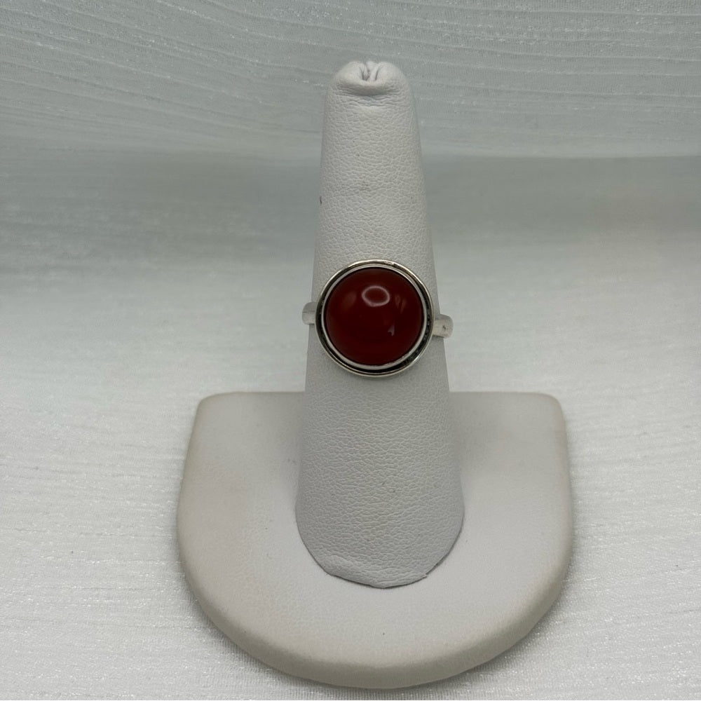 S925 Round Carnelian Ring