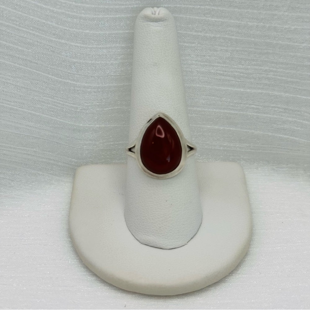 S925 Teardrop Carnelian Ring