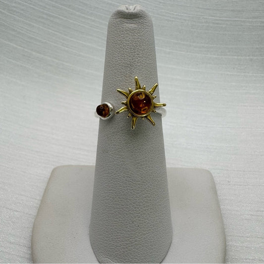 S925 Amber Spinner Sun Ring