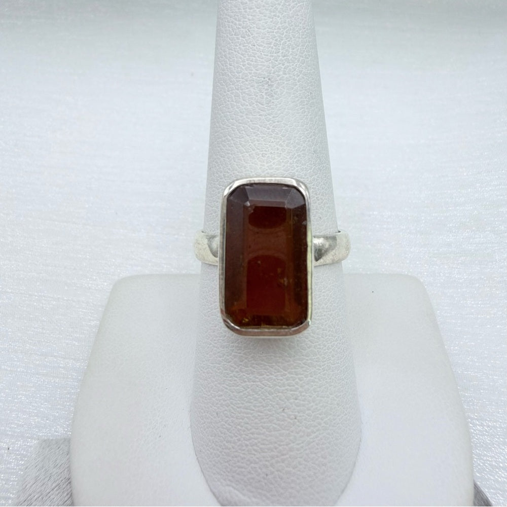 Orange Kyanite Elongated Emerald Cut Ring