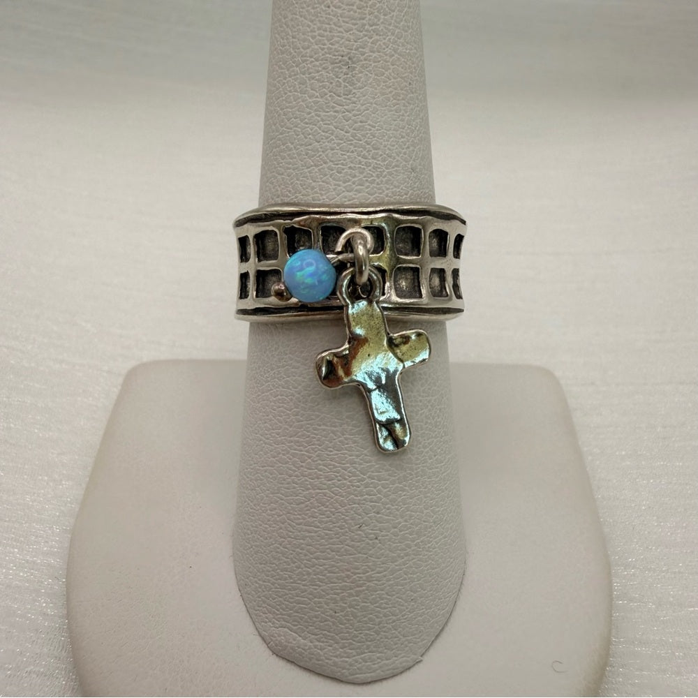S925 Handmade Australian Opal Cross Ring