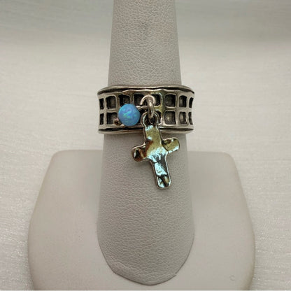 S925 Handmade Australian Opal Cross Ring