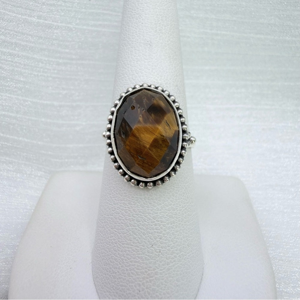 S925 Faceted Tigers Eye Ring