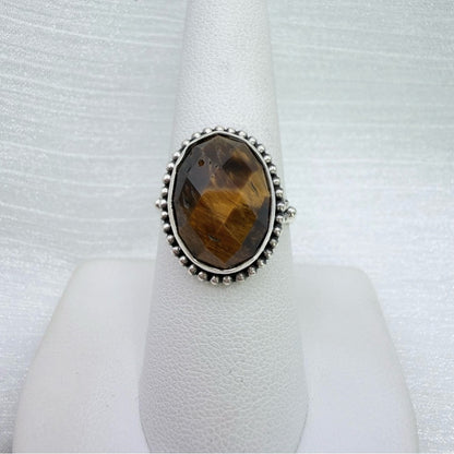 S925 Faceted Tigers Eye Ring