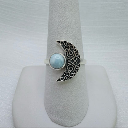 S925 Larimar Half Moon Ring