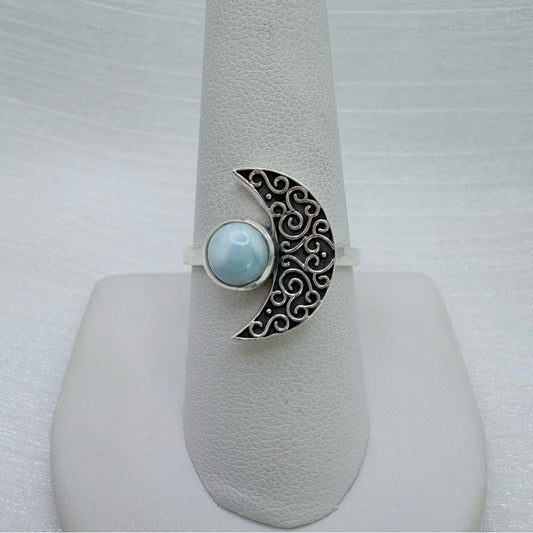 S925 Larimar Half Moon Ring