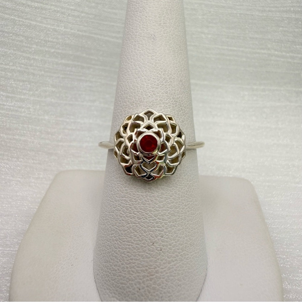 S925 Mexican Fire Opal Flower Ring