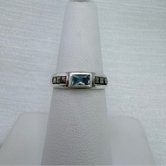 S925 Swiss Blue Topaz and Hematite Ring
