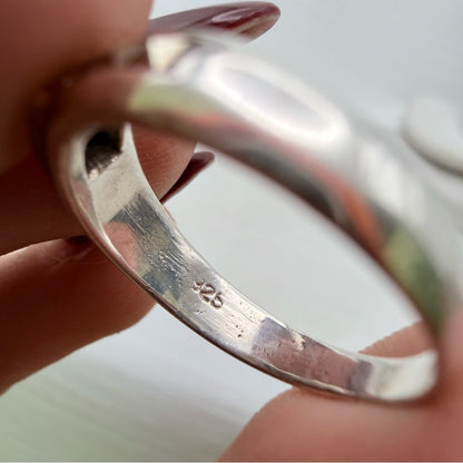 S925 Swiss Blue Topaz and Hematite Ring