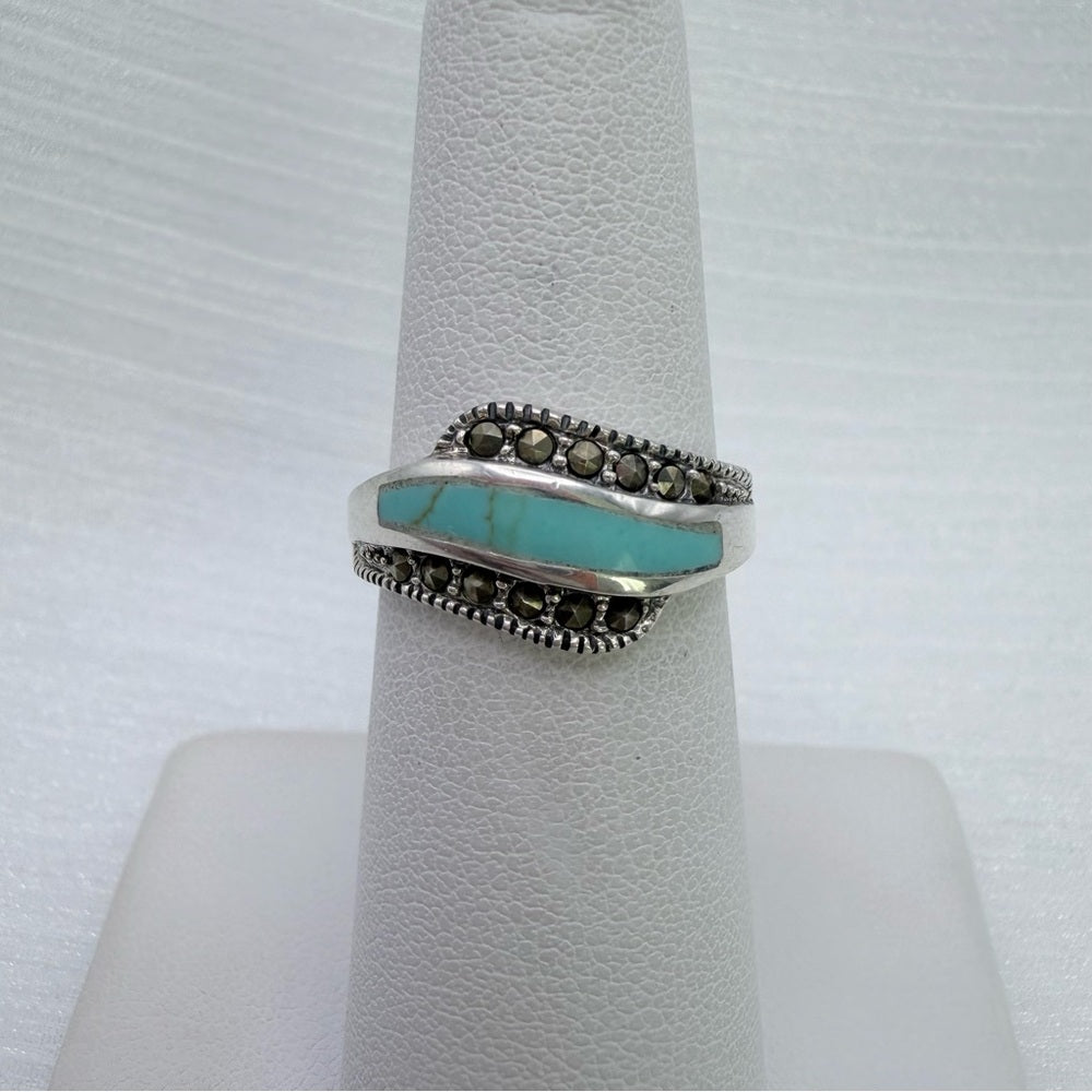 S925 Turquoise & Hematite Ring