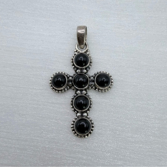 S925 Obsidian Cross Pendant
