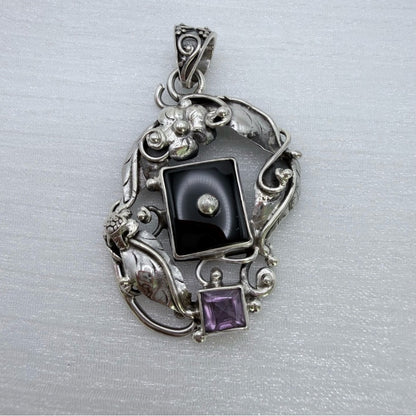 S925 Black Onyx and Amethyst Pendant