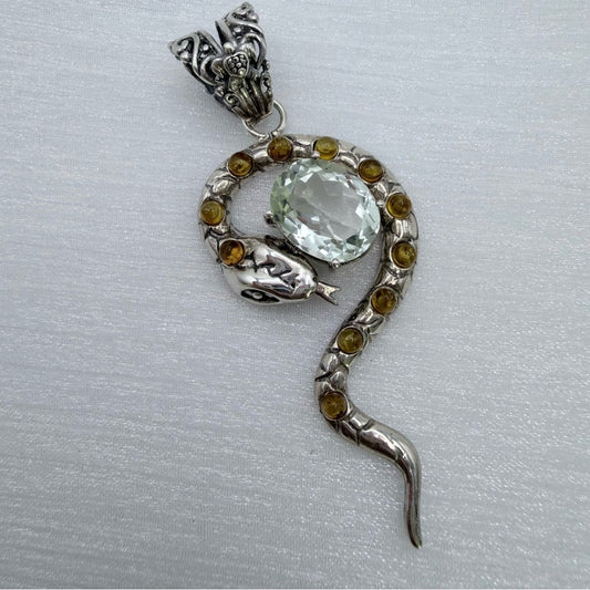 S925 Amber and Green Amethyst Snake Pendant