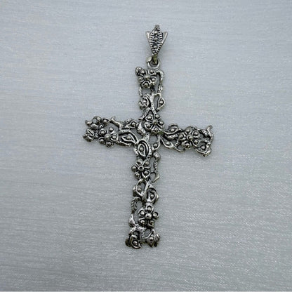 S925 Sterling Silver Flower Cross Pendant