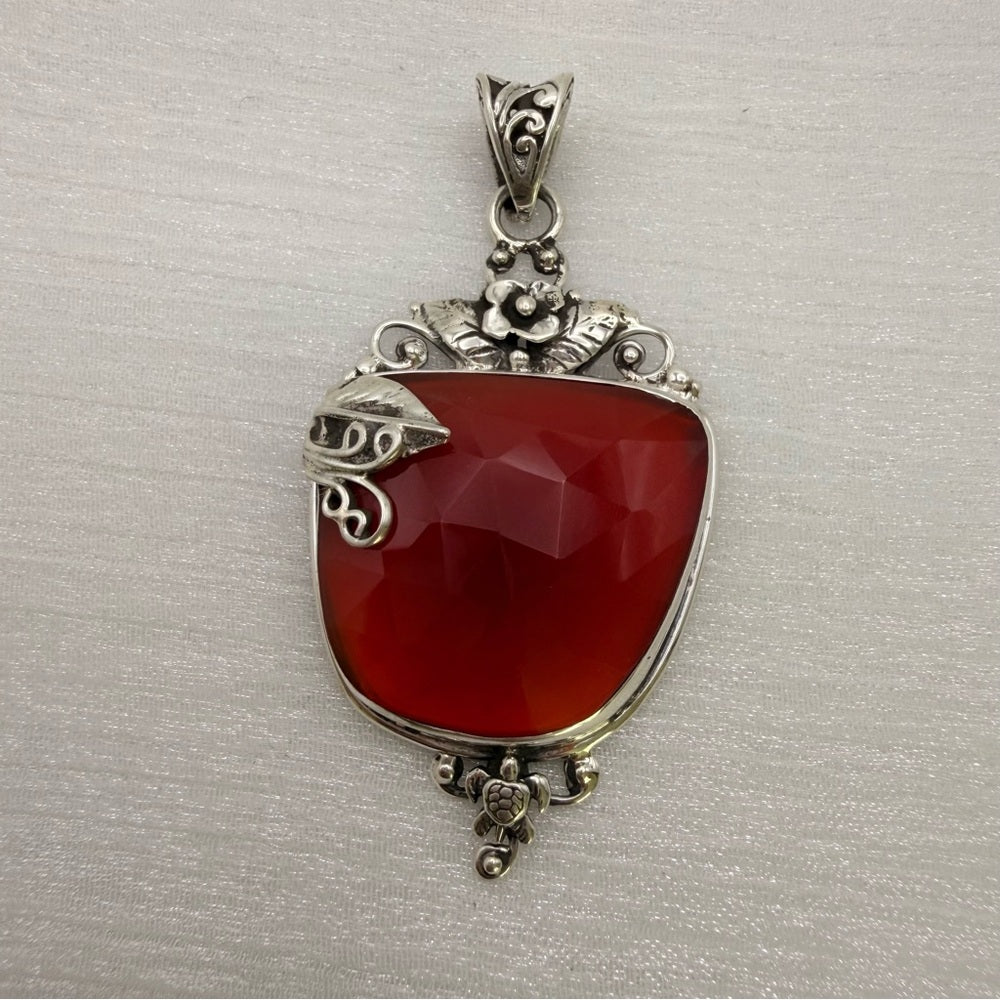 S925 Carnelian Turtle Leaf Pendant