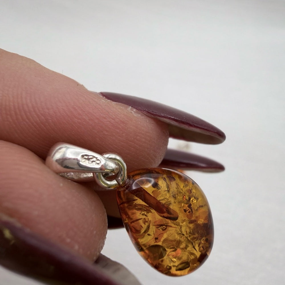 S925 Baltic Amber Teardrop Pendant