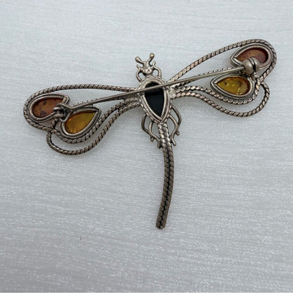 S925 Baltic Amber Dragonfly Brooch