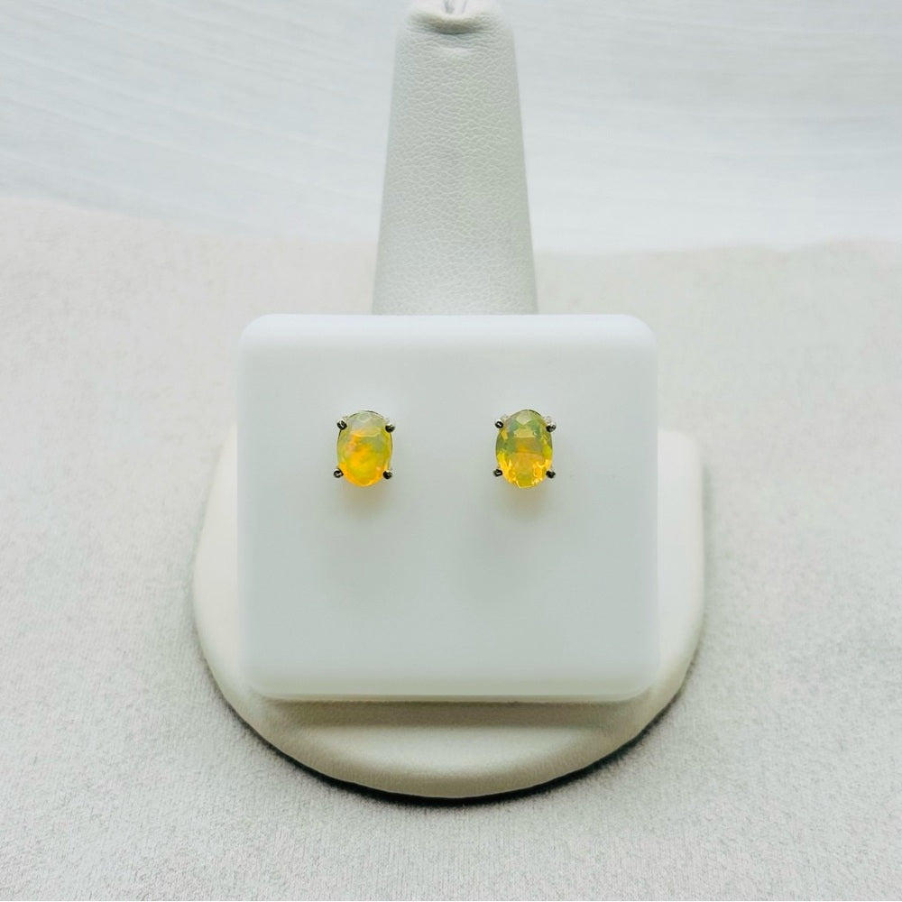 S925 Oval Ethiopian Opal Stud Earrings