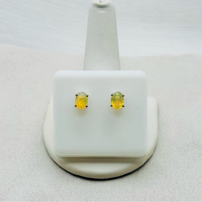 S925 Oval Ethiopian Opal Stud Earrings