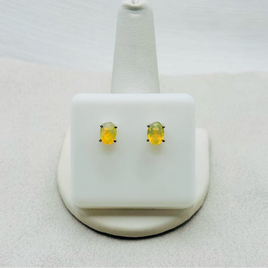 S925 Oval Ethiopian Opal Stud Earrings