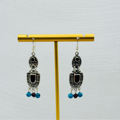 S925 Carnelian and Turquoise Dangle Earrings