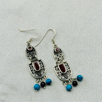 S925 Carnelian and Turquoise Dangle Earrings