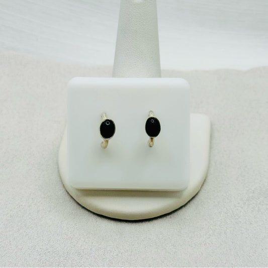 S925 Oval Black Onyx Huggie Earrings