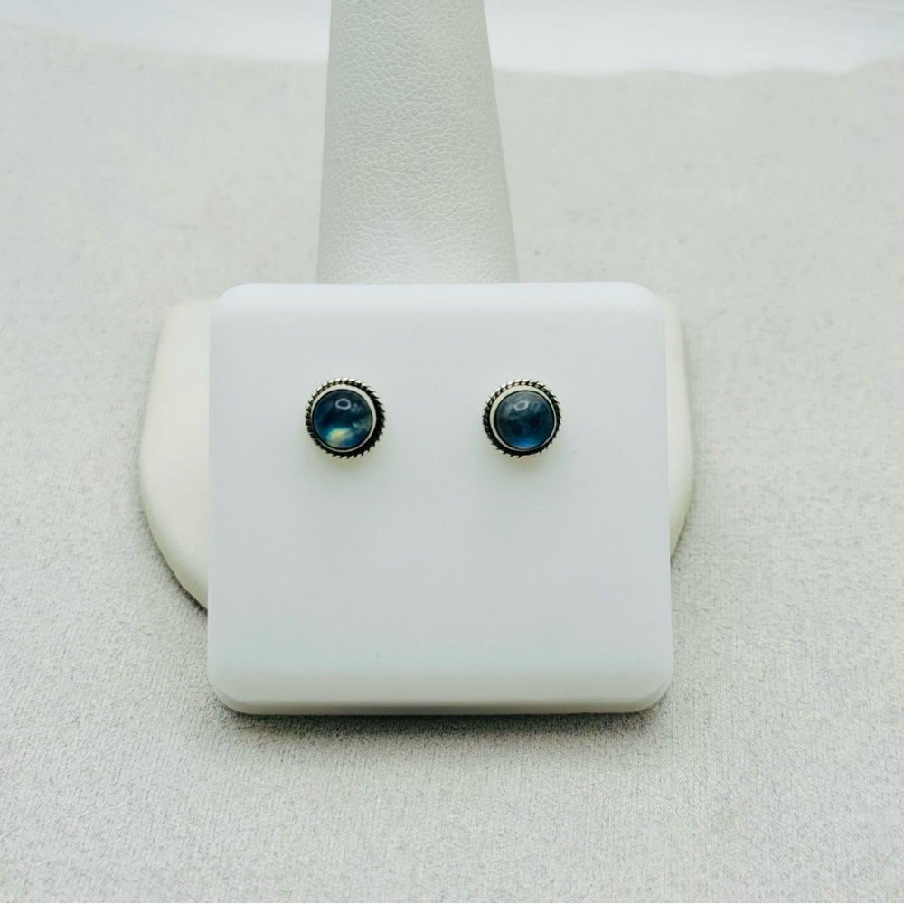 S925 Round Labradorite Stud Earrings