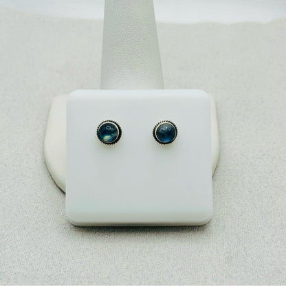 S925 Round Labradorite Stud Earrings