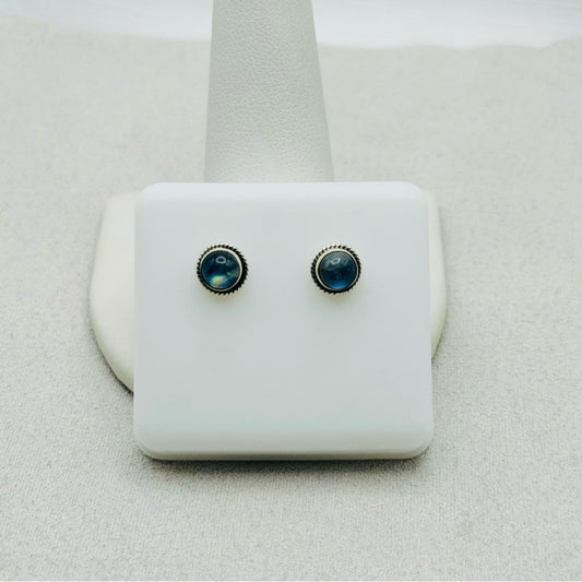 S925 Round Labradorite Stud Earrings