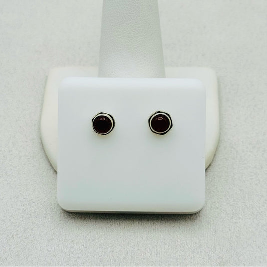 S925 Round Carnelian Stud Earrings